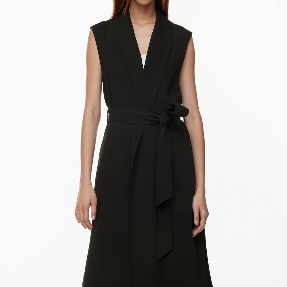 Aritzia Babaton Long Black Midi Crepe Vest with Built in Belted Tie Waist S